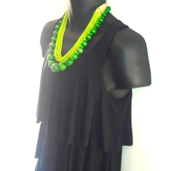 Jet Black Jersey Knit Tierred Dress, M - Picture 1 of 7